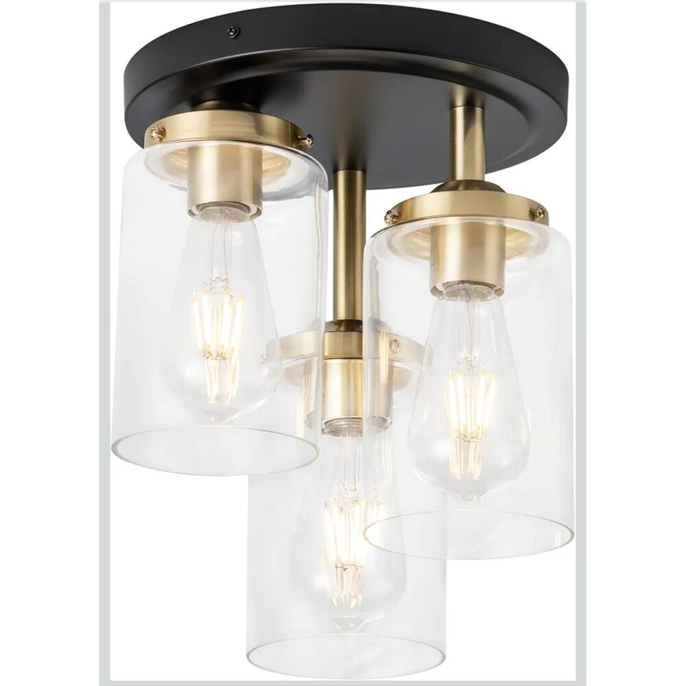 Mayful Semi Flush Mount Ceiling Light, 3-Light Black And Gold with Clear Glass